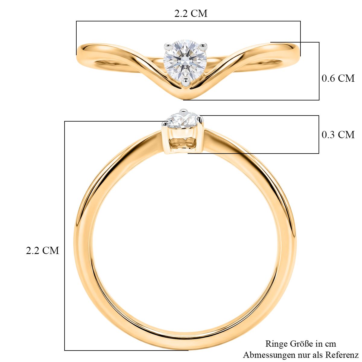 LUXURIANT DIAMOND - Lab Grown Diamant SI-GH Ring 925 Silber 750 Gelbgold vermeil (Größe 17.00) ca. 0.25 ct