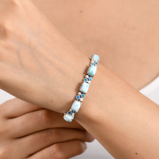 D'Joy AA Larimar, Neon Apatit Armband ca. 20 cm 925 Silber Rhodiniert