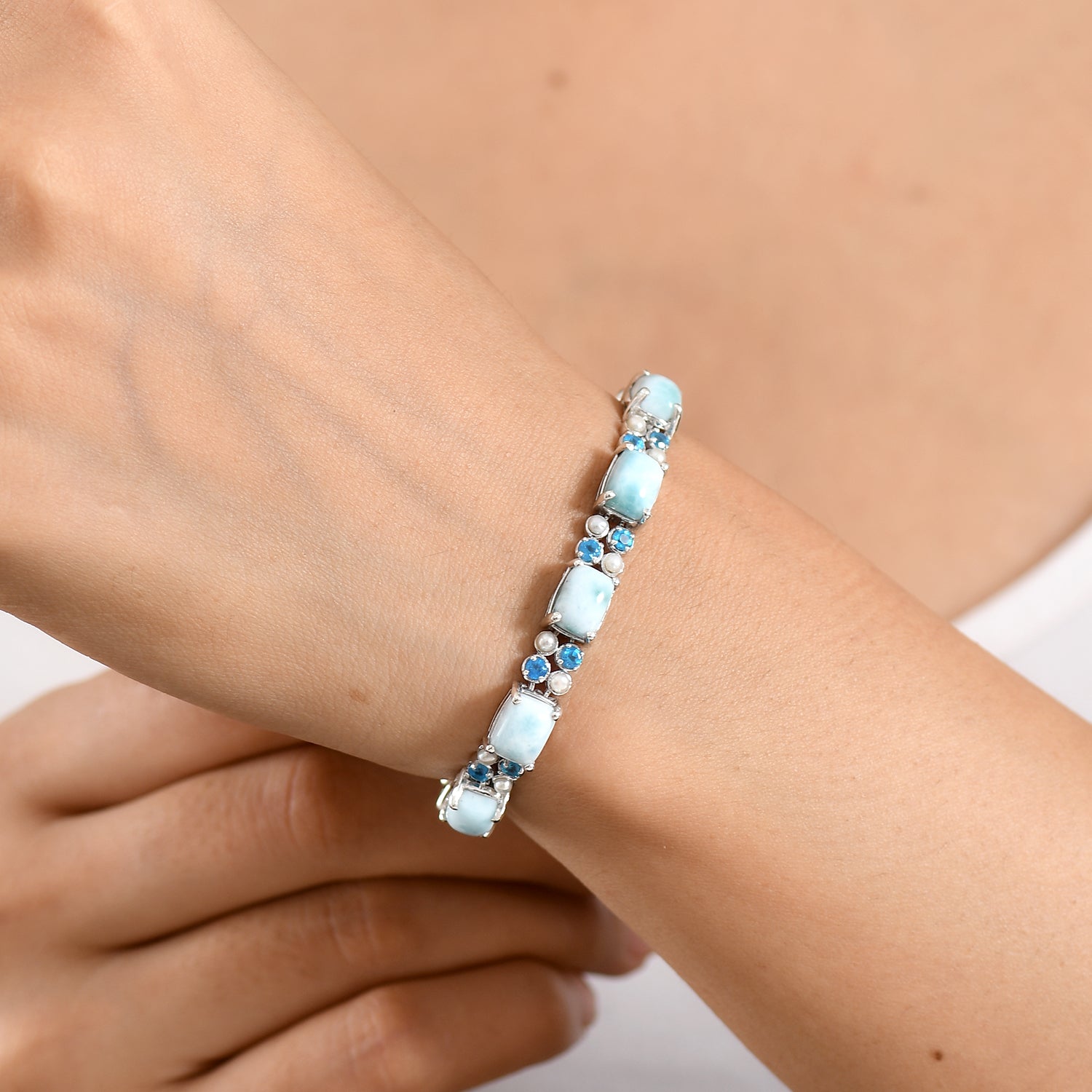 D'Joy AA Larimar, Neon Apatit Armband ca. 20 cm 925 Silber Rhodiniert