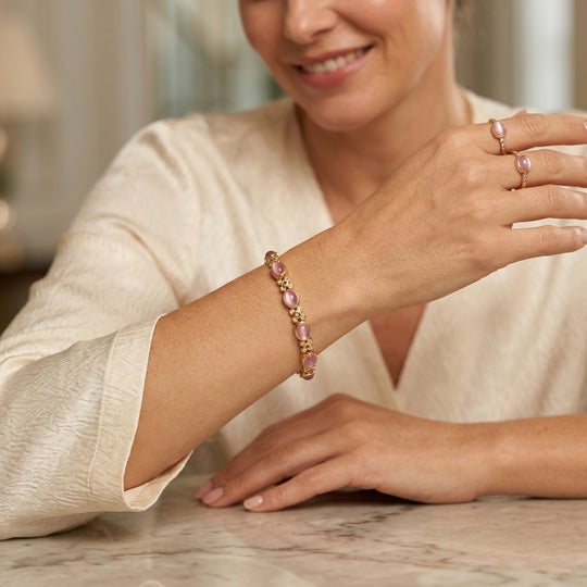 D'Joy Flamingo Mondstein, Mehrfarbig Saphir Armband ca. 19 cm 925 Silber 750 Gelbgold vermeil ca. 9,20 ct.