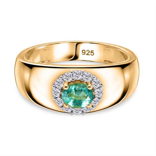 AAA Kagem Sambischer Smaragd (Oval), Weißer Zirkon Ring 925 Silber Gold (Größe 20.00) ca. 0.57 ct