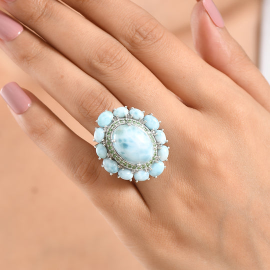 D'Joy Larimar Ring 925 Silber Rhodiniert (Größe 20.00) ca. 23,34 ct