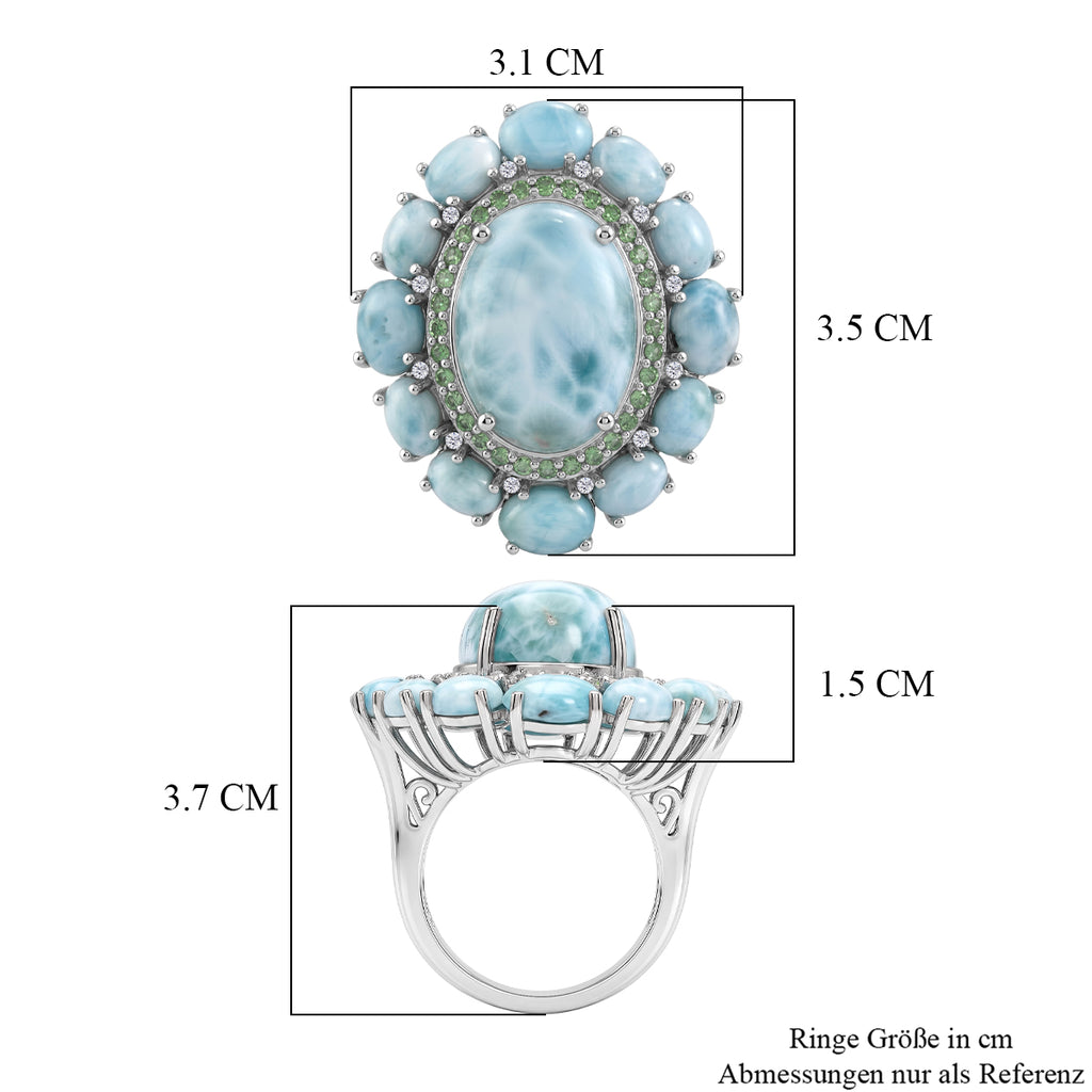 D'Joy Larimar Ring 925 Silber Rhodiniert (Größe 17.00) ca. 23,34 ct