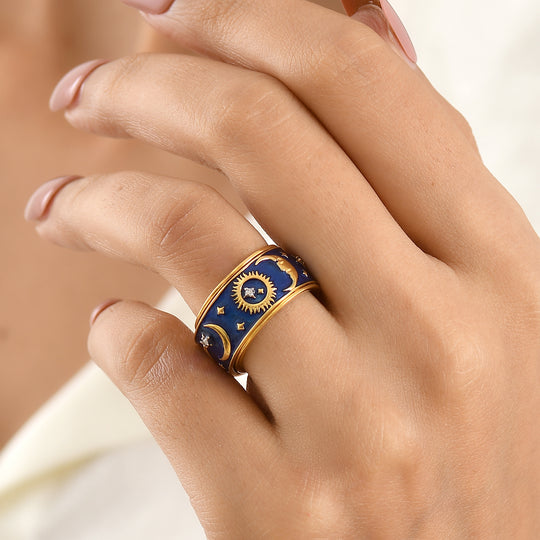D'Joy Weißer Diamant Ring mit blauer Emaille 925 Silber Gold (Größe 19.00) ca. 0.05 ct