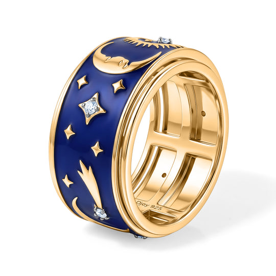 D'Joy Weißer Diamant Ring mit blauer Emaille 925 Silber Gold (Größe 19.00) ca. 0.05 ct