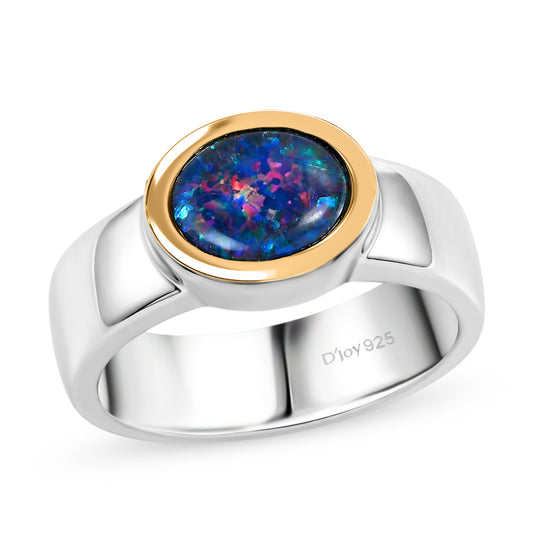 D'Joy AAA Boulder Opal Triplette Ring 925 Silber Rhodiniert und 750 Gelbgold Vermeil (Größe 18.00) ca. 1,22 ct