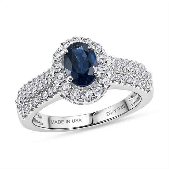 D'Joy AA Kanchanaburi Blauer Saphir, Moissanit Ring 925 Silber Rhodiniert (Größe 19.00) ca. 1,51 ct