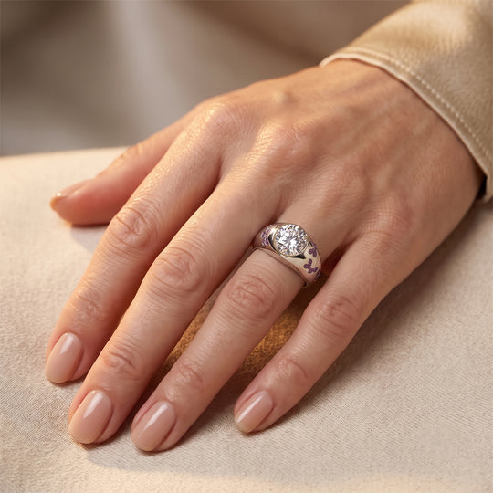Weißer Zirkonia, Lila Zirkonia Ring Nickelfreies Messing Rhodiniert (Größe 21.00)
