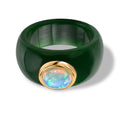 D'Joy Gefärbte grüne Jade, Natürlicher, äthiopischer Welo Opal Ring 925 Silber Vergoldet (Größe 16.00) ca. 29,10 ct