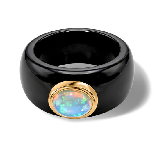 D'Joy Gefärbte schwarze Jade, Natürlicher, äthiopischer Welo Opal Ring 925 Silber Vergoldet (Größe 20.00) ca. 29,10 ct