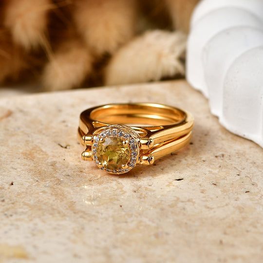 EVER TRUE Natürlicher Peridot, Citrin Ring 950 Kupfer (Größe 19.00) ca. 2.16 ct