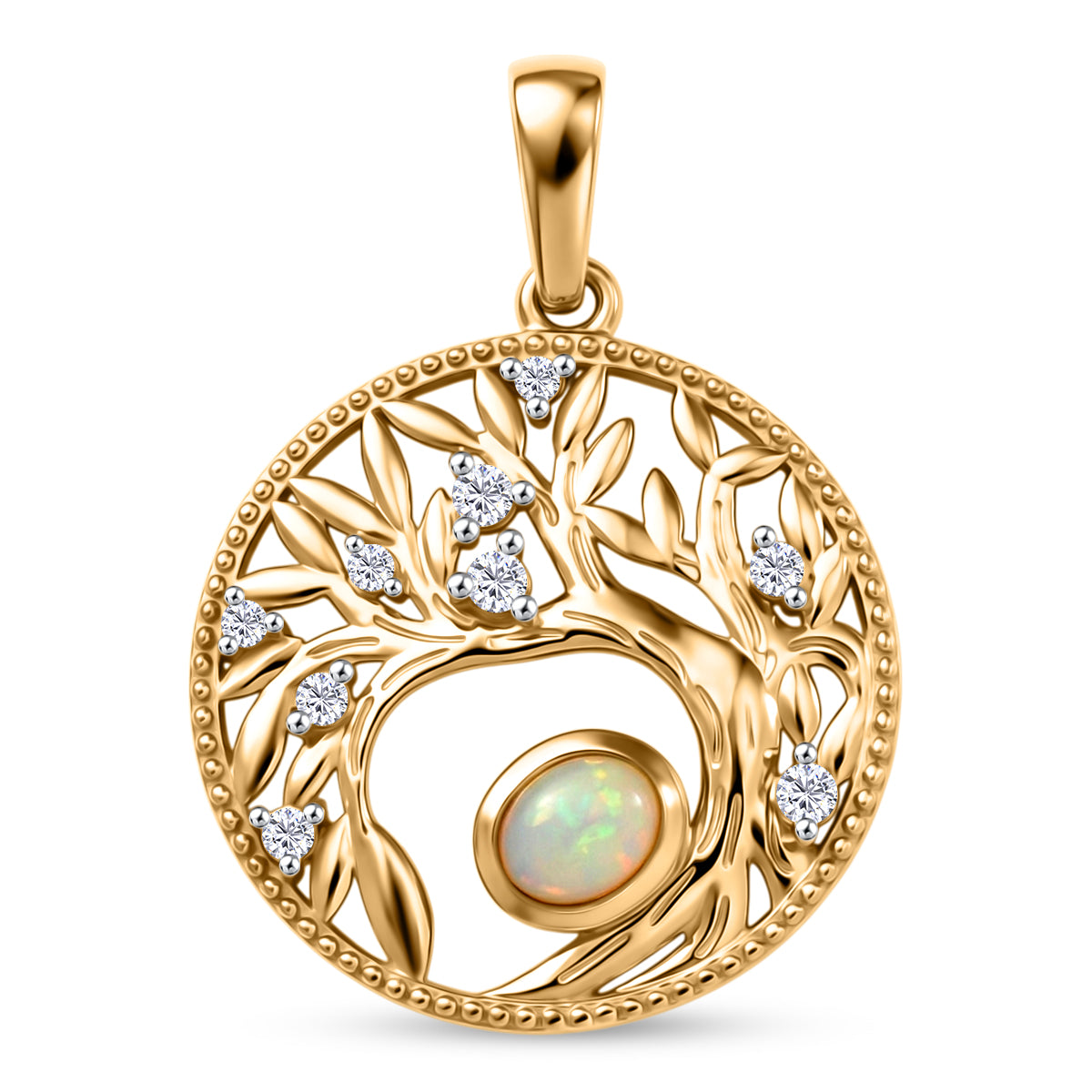 D'Joy AA Natürlicher, äthiopischer Welo Opal, Weißer Zirkon Anhänger 925 Silber Gold ca. 0.46 ct