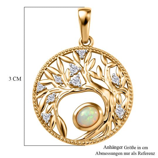 D'Joy AA Natürlicher, äthiopischer Welo Opal, Weißer Zirkon Anhänger 925 Silber Gold ca. 0.46 ct