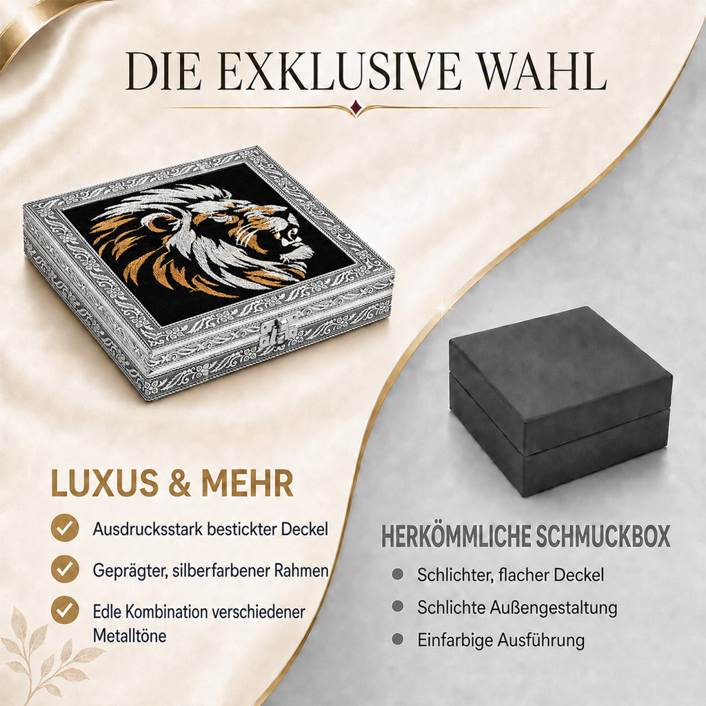 LIVMORE Schmuckbox mit Löwenprägung, Edle Aufbewahrung, 20 x 20 x 5 cm