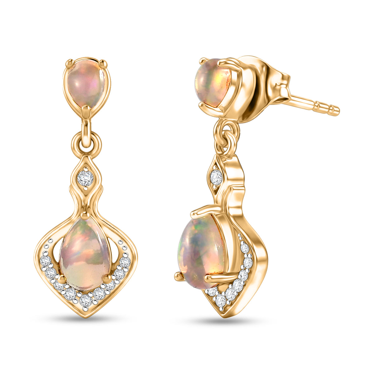 D'Joy AA Natürlicher, äthiopischer Welo Opal Ohrringe 925 Silber Gold ca. 0.89 ct