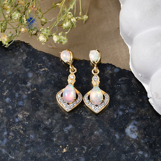 D'Joy AA Natürlicher, äthiopischer Welo Opal Ohrringe 925 Silber Gold ca. 0.89 ct