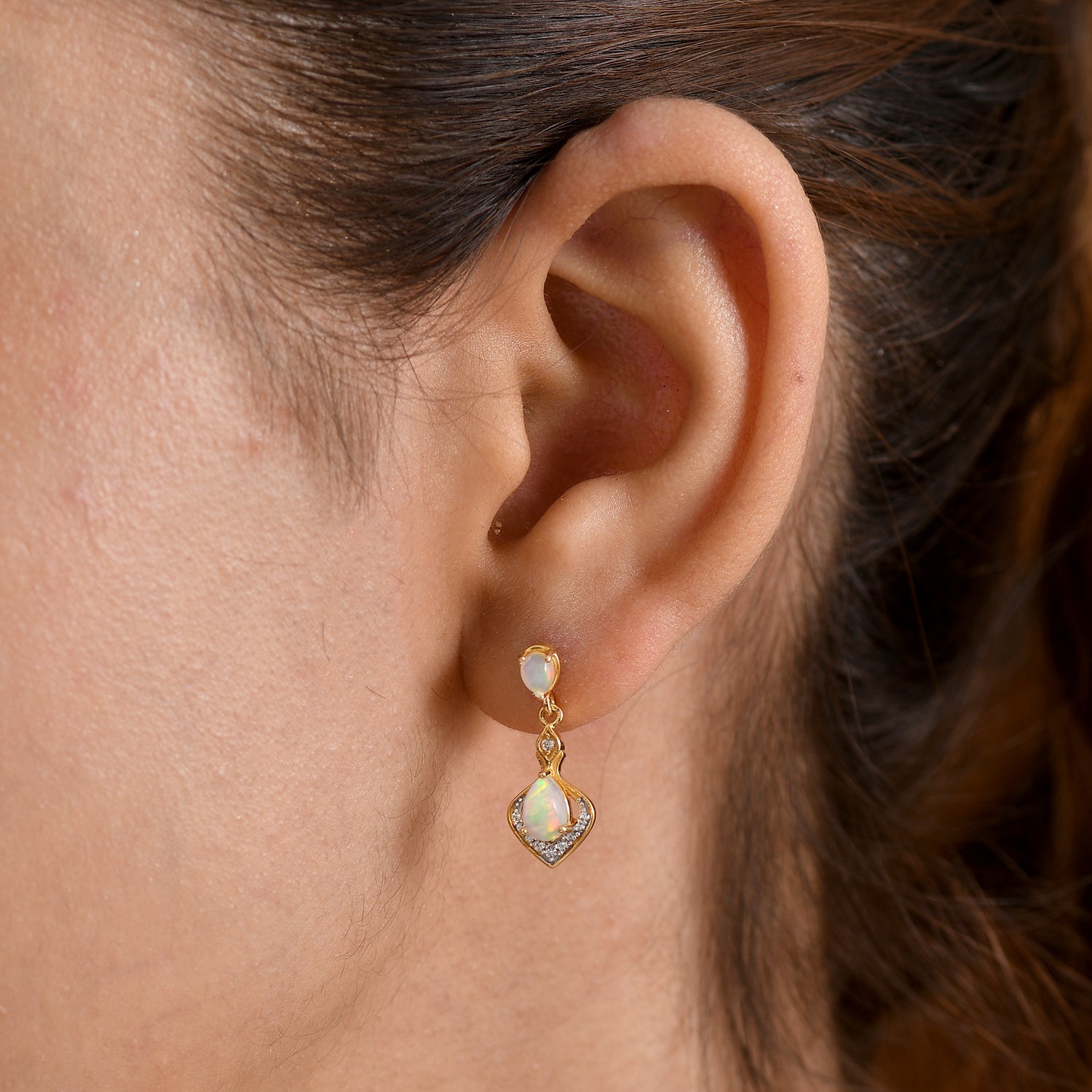 D'Joy AA Natürlicher, äthiopischer Welo Opal Ohrringe 925 Silber Gold ca. 0.89 ct
