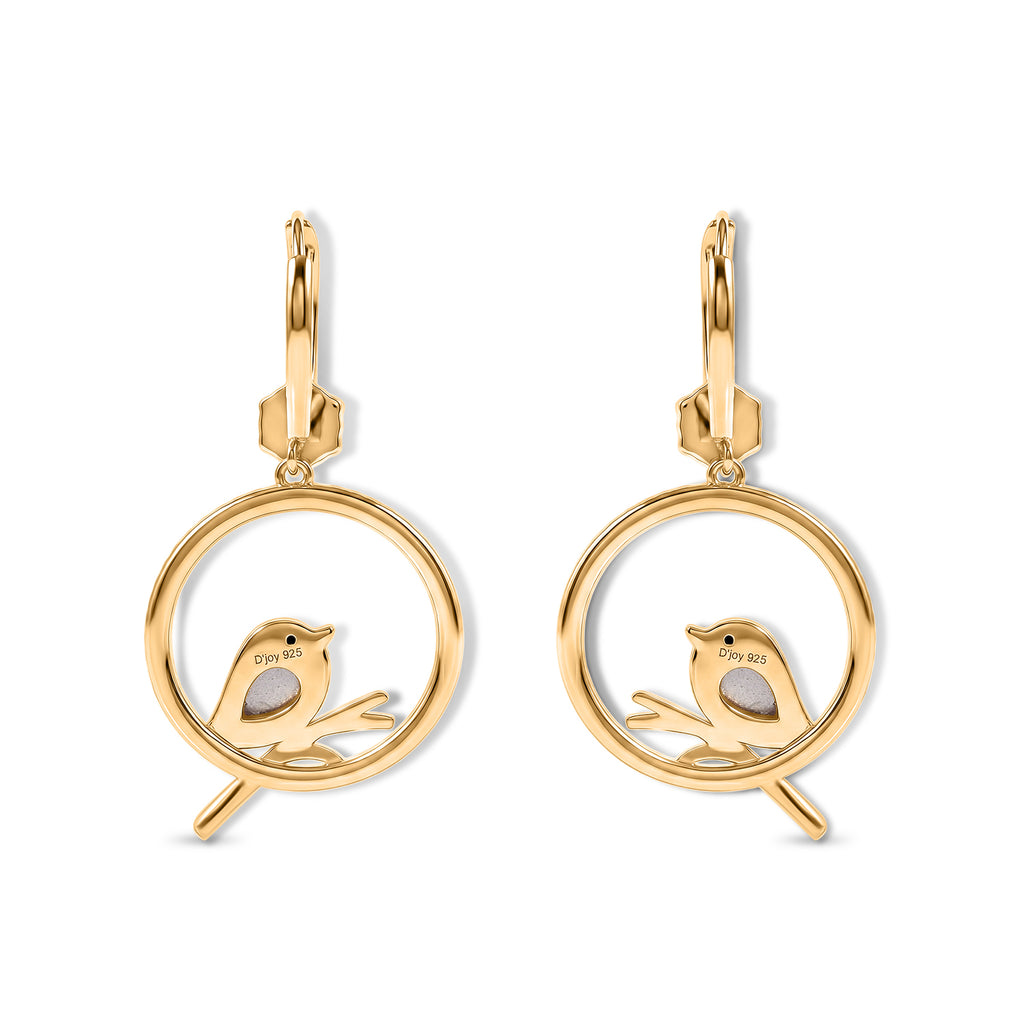 D'Joy Flamingo Mondstein, Schwarzer Spinell Ohrringe 925 Silber Gold ca. 1,00 ct.
