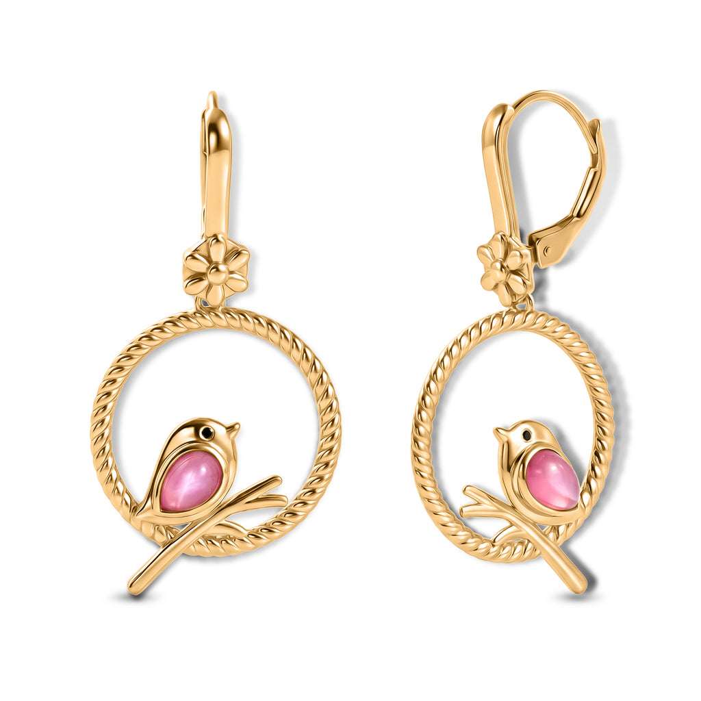 D'Joy Flamingo Mondstein, Schwarzer Spinell Ohrringe 925 Silber Gold ca. 1,00 ct.