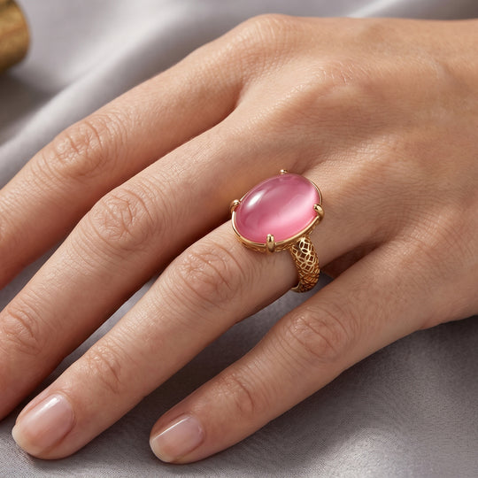 D'Joy Flamingo Mondstein Ring 925 Silber 750 Gelbgold vermeil (Größe 19.00) ca. 7,00 ct