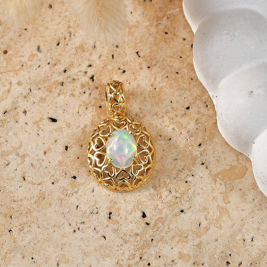 D'Joy AA Natürlicher, äthiopischer Welo Opal Anhänger 925 Silber Gold ca. 0.82 ct