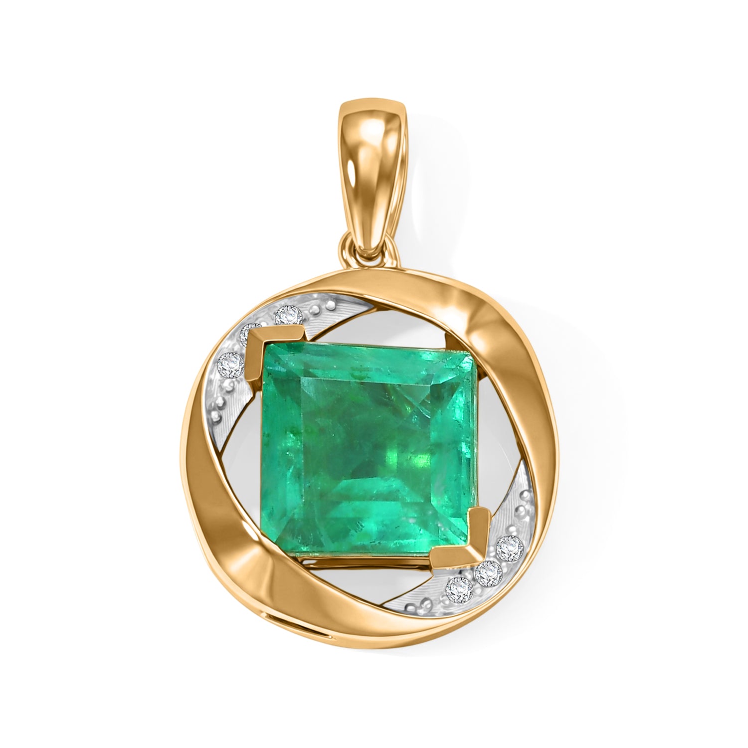 D'Joy Smaragd-Quarz Triplette, Weißer Zirkon Anhänger 925 Silber Gold ca. 5,53 ct.