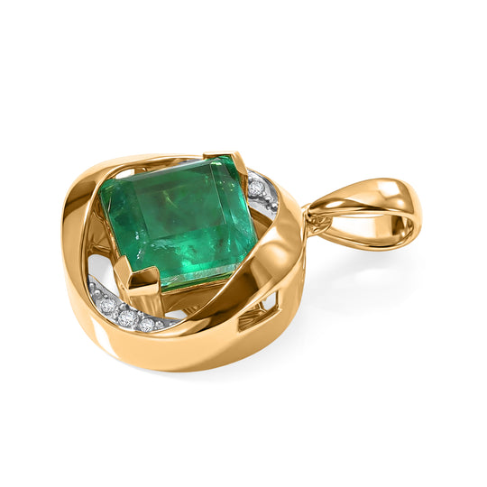 D'Joy Smaragd-Quarz Triplette, Weißer Zirkon Anhänger 925 Silber Gold ca. 5,53 ct.