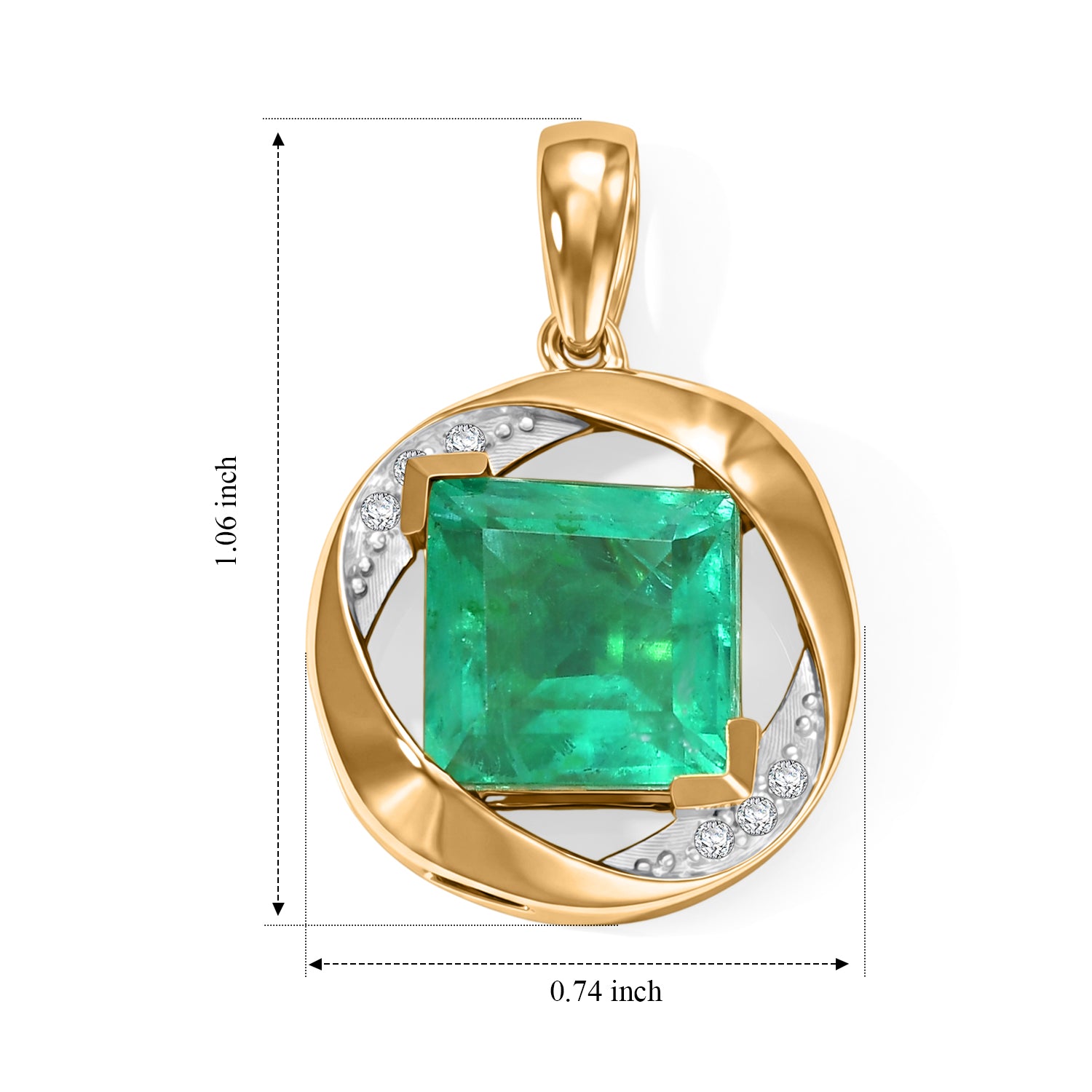 D'Joy Smaragd-Quarz Triplette, Weißer Zirkon Anhänger 925 Silber Gold ca. 5,53 ct.