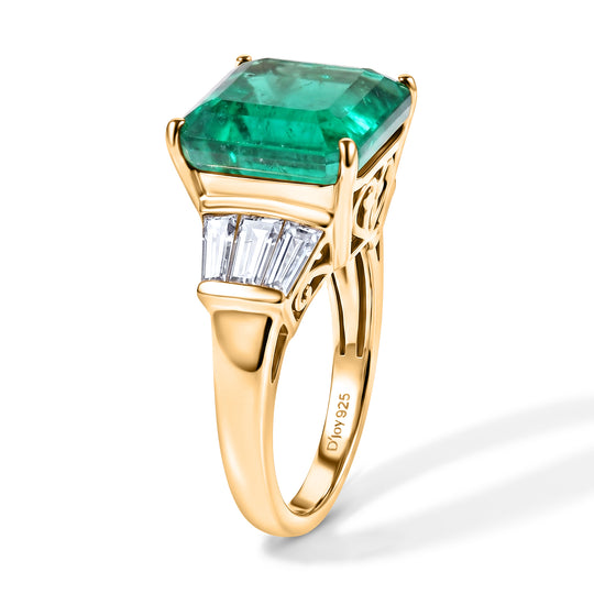 D'Joy Smaragd-Quarz Triplette, Weißer Topas Ring 925 Silber 750 Gelbgold vermeil (Größe 18.00) ca. 10,31 ct