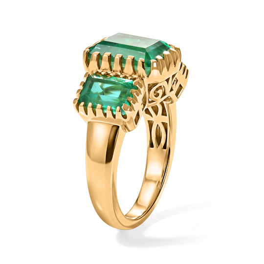 D'Joy Smaragd-Quarz Triplette Ring 925 Silber 750 Gelbgold vermeil (Größe 17.00) ca. 6,08 ct