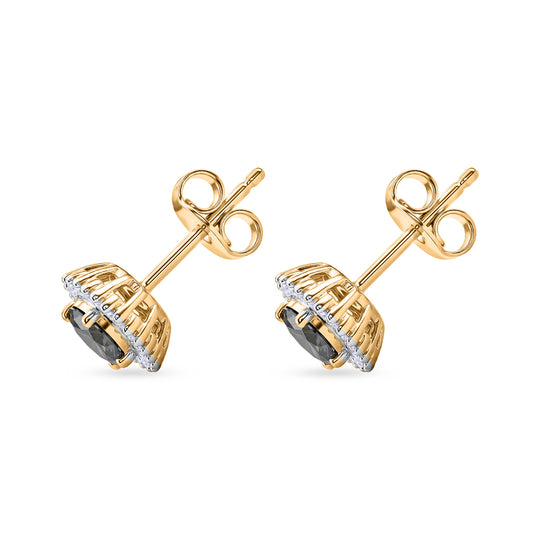 D'Joy Pfau Tansanit, Weißer Diamant Ohrringe 925 Silber 750 Gelbgold vermeil ca. 1,16 ct.