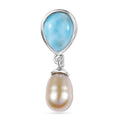 D'Joy Süßwasser Perle (8x6 mm), Larimar Anhänger 925 Silber Platiniert