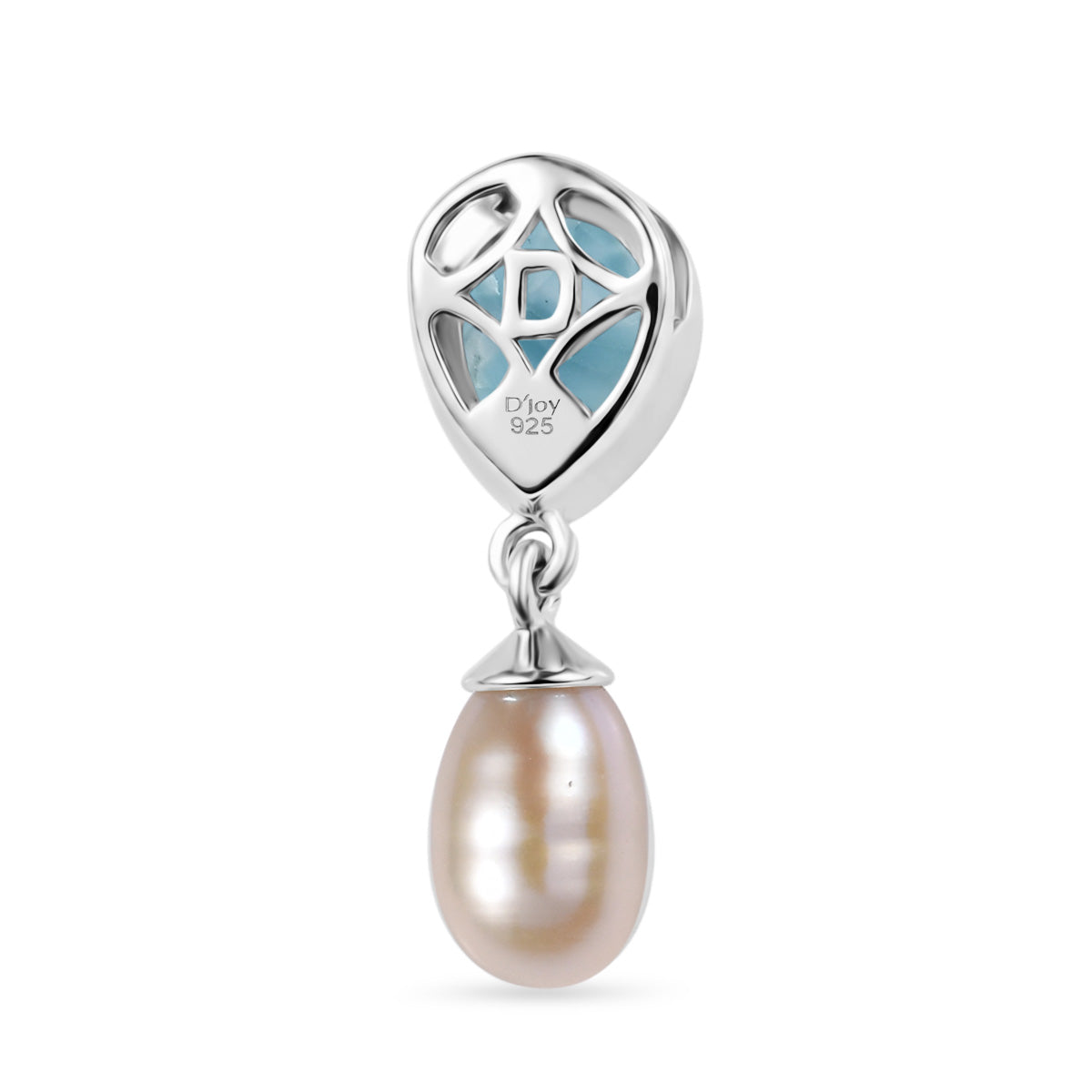 D'Joy Süßwasser Perle (8x6 mm), Larimar Anhänger 925 Silber Platiniert