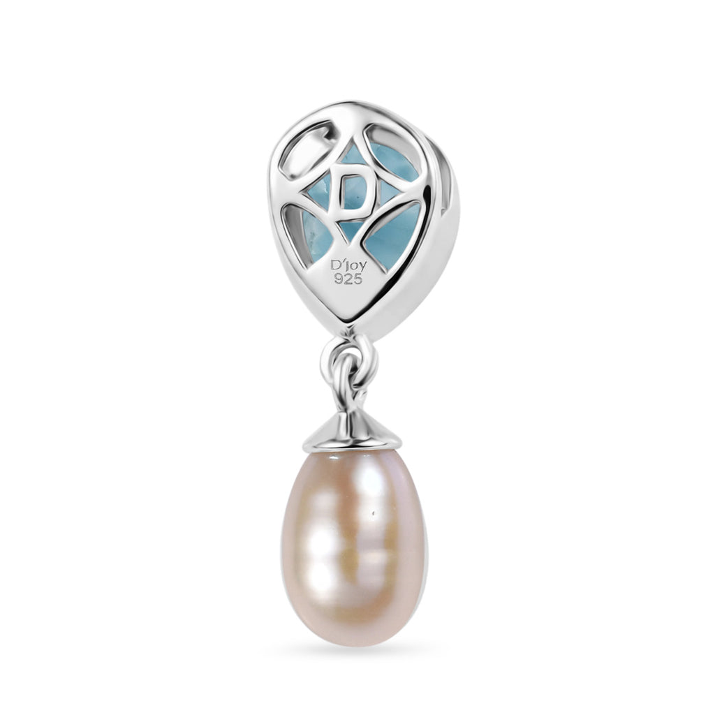 D'Joy Süßwasser Perle (8x6 mm), Larimar Anhänger 925 Silber Platiniert