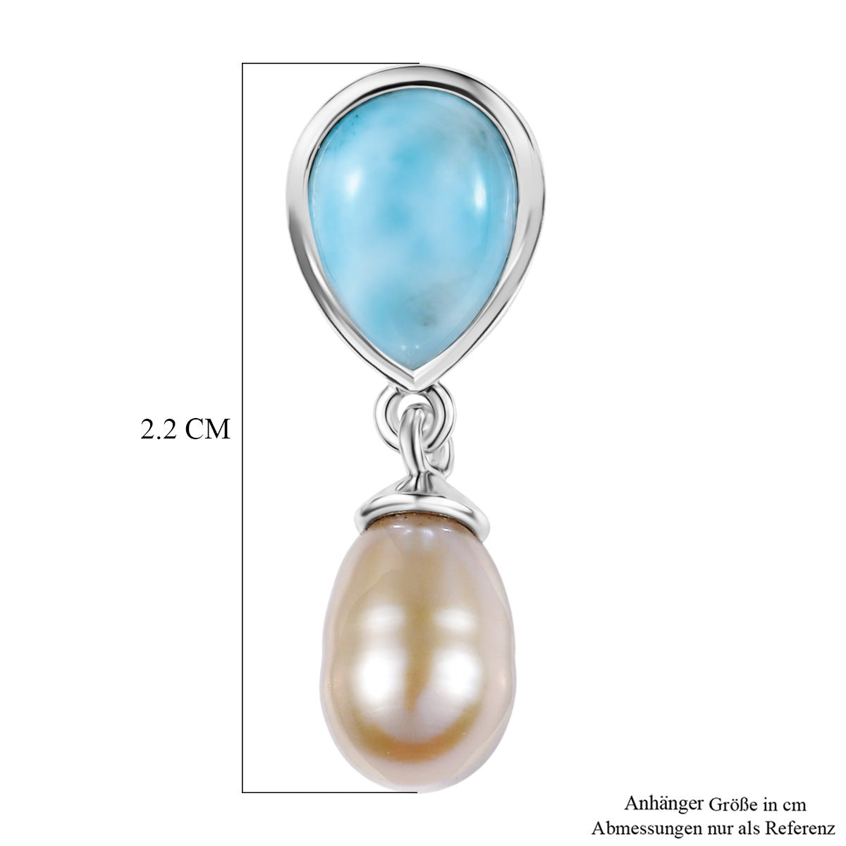 D'Joy Süßwasser Perle (8x6 mm), Larimar Anhänger 925 Silber Platiniert
