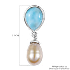 D'Joy Süßwasser Perle (8x6 mm), Larimar Anhänger 925 Silber Platiniert
