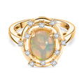 D'Joy AA Natürlicher, äthiopischer Welo Opal, Weißer Zirkon Ring 925 Silber 750 Gelbgold vermeil (Größe 21.00) ca. 1,95 ct