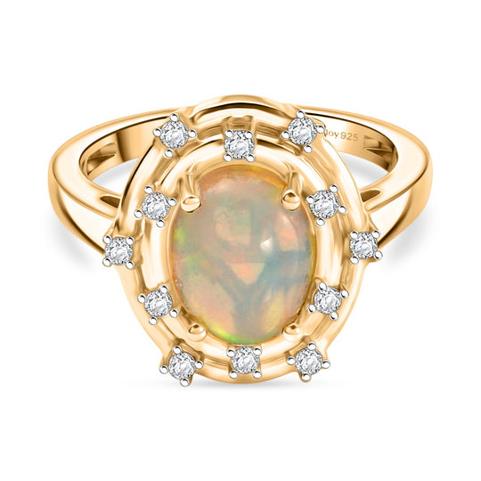 D'Joy AA Natürlicher, äthiopischer Welo Opal, Weißer Zirkon Ring 925 Silber 750 Gelbgold vermeil (Größe 20.00) ca. 1,95 ct