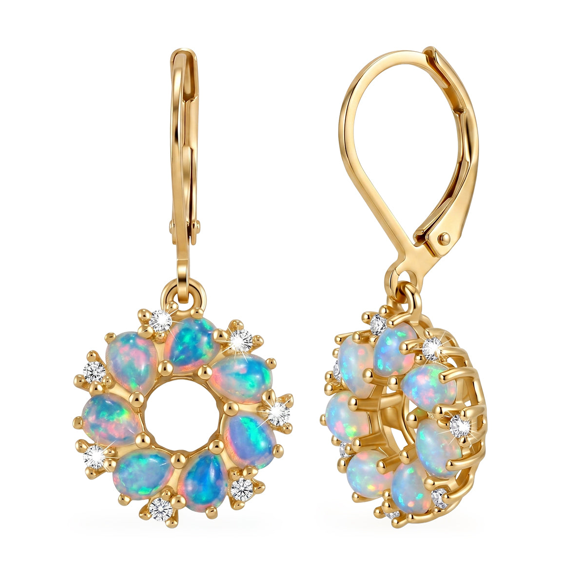 EVER TRUE AA Natürlicher, äthiopischer Welo Opal, Weißer Zirkon Ohrringe Reine Bronze ca. 1.72 ct