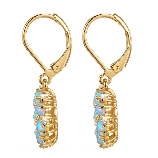EVER TRUE AA Natürlicher, äthiopischer Welo Opal, Weißer Zirkon Ohrringe Reine Bronze ca. 1.72 ct