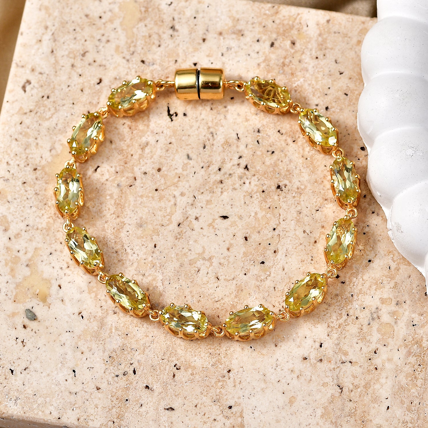 D'Joy AAA Ouro Verde-Quarz Armband ca. 18 cm 925 Silber 750 Gelbgold vermeil ca. 11,84 ct.