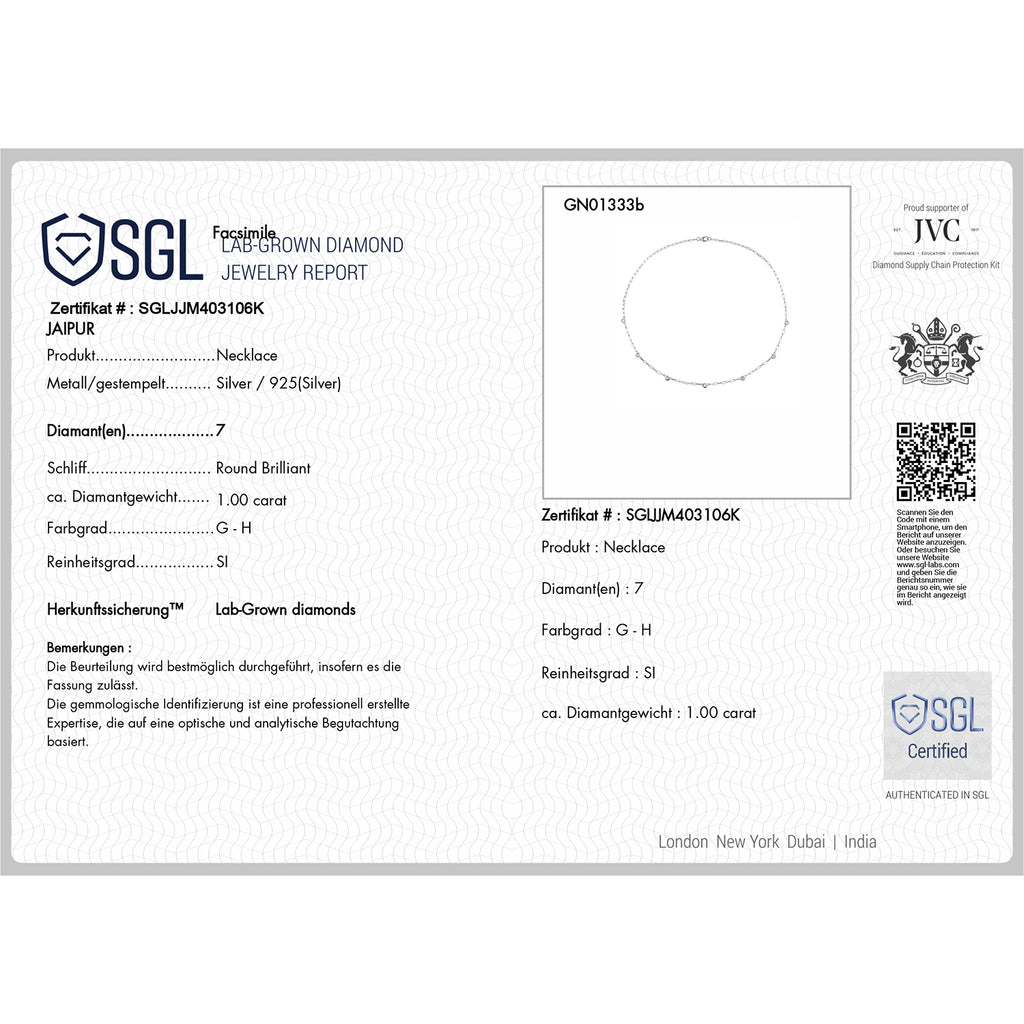 LUXURIANT DIAMOND - Lab Grown Diamant SI-GH SGL zertifiziert Halskette ca. 45 cm 925 Silber 750 Gelbgold vermeil ca. 1,02 ct.