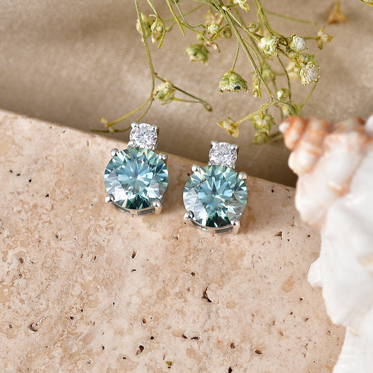 D'Joy Blauer Moissanit, Moissanit Ohrringe 925 Silber Rhodiniert ca. 3,86 ct.
