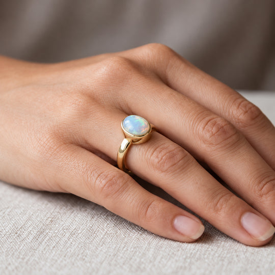 D'Joy 1,06 ct. AA natürlicher, äthiopischer Welo Opal Ring, 925 Silber rhodiniert