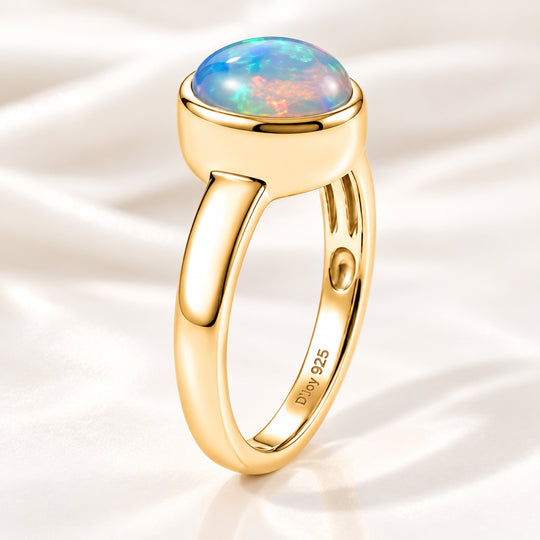 D'Joy 1,06 ct. AA natürlicher, äthiopischer Welo Opal Ring, 925 Silber rhodiniert