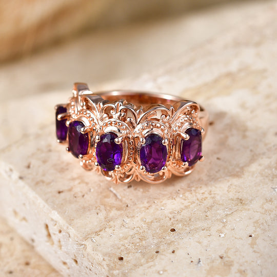 EVER TRUE Afrikanischer Amethyst Ring 950 Kupfer (Größe 19.00) ca. 2,22 ct