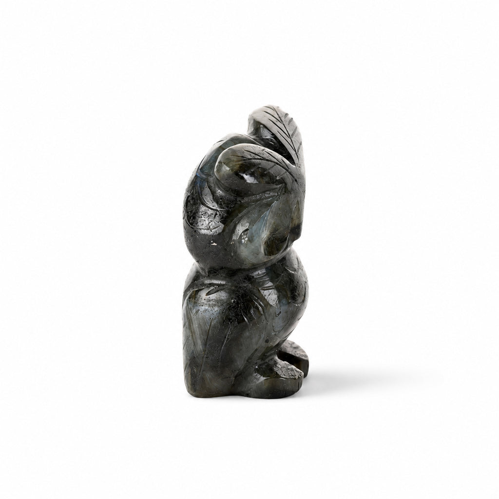 Livmore Hand carved labrodorite gemstone owl size - 6 to 6.5 cm height  colour - dark green