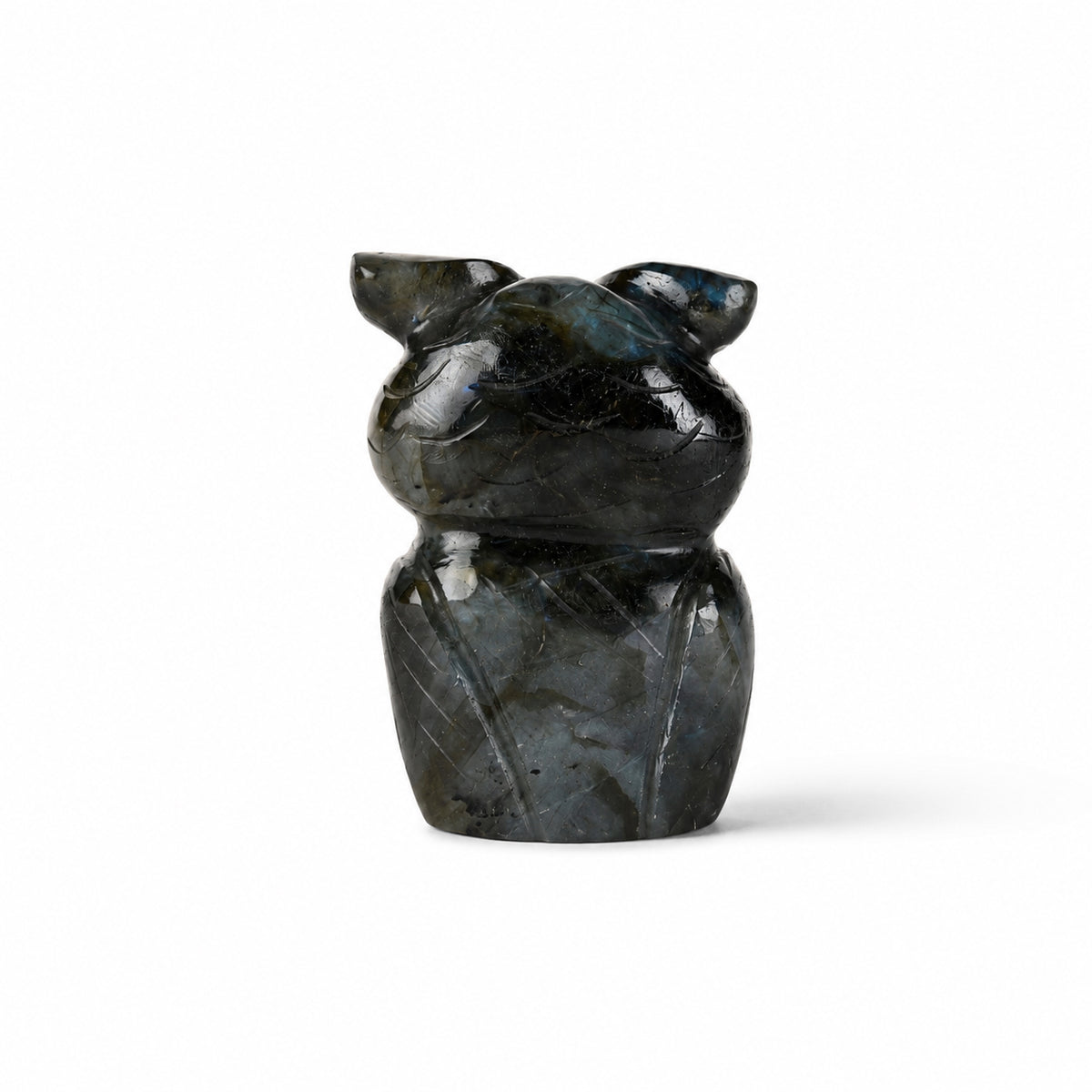 Livmore Hand carved labrodorite gemstone owl size - 6 to 6.5 cm height  colour - dark green