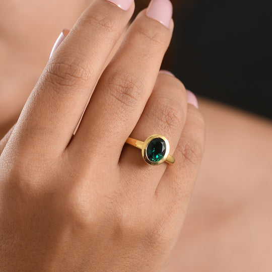 LUXURIANT DIAMOND - AAA Lab Grown Smaragd Ring 925 Silber 750 Gelbgold vermeil (Größe 18.00) ca. 1,74 ct