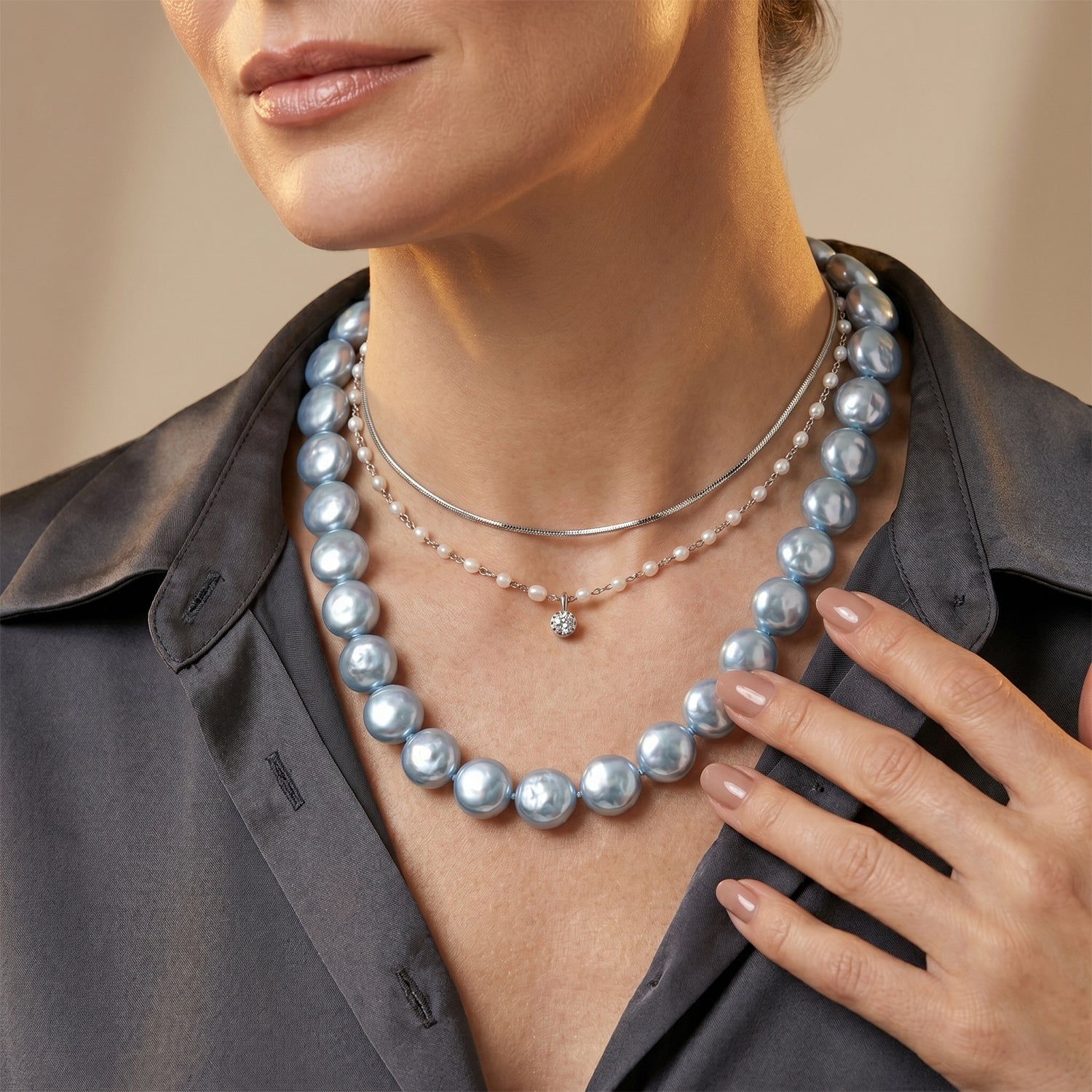 Blauer Muschelkernperle (20 mm) Keshi-Stil Halskette ca. 49.5 cm 316L Edelstahl 565.00 ct